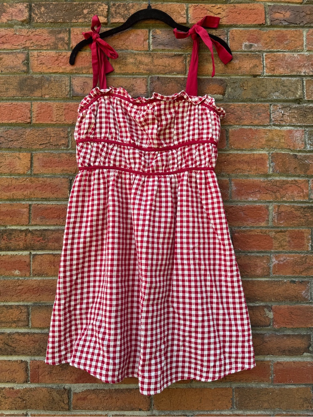 Red Gingham Tie-Shoulder Mini Dress